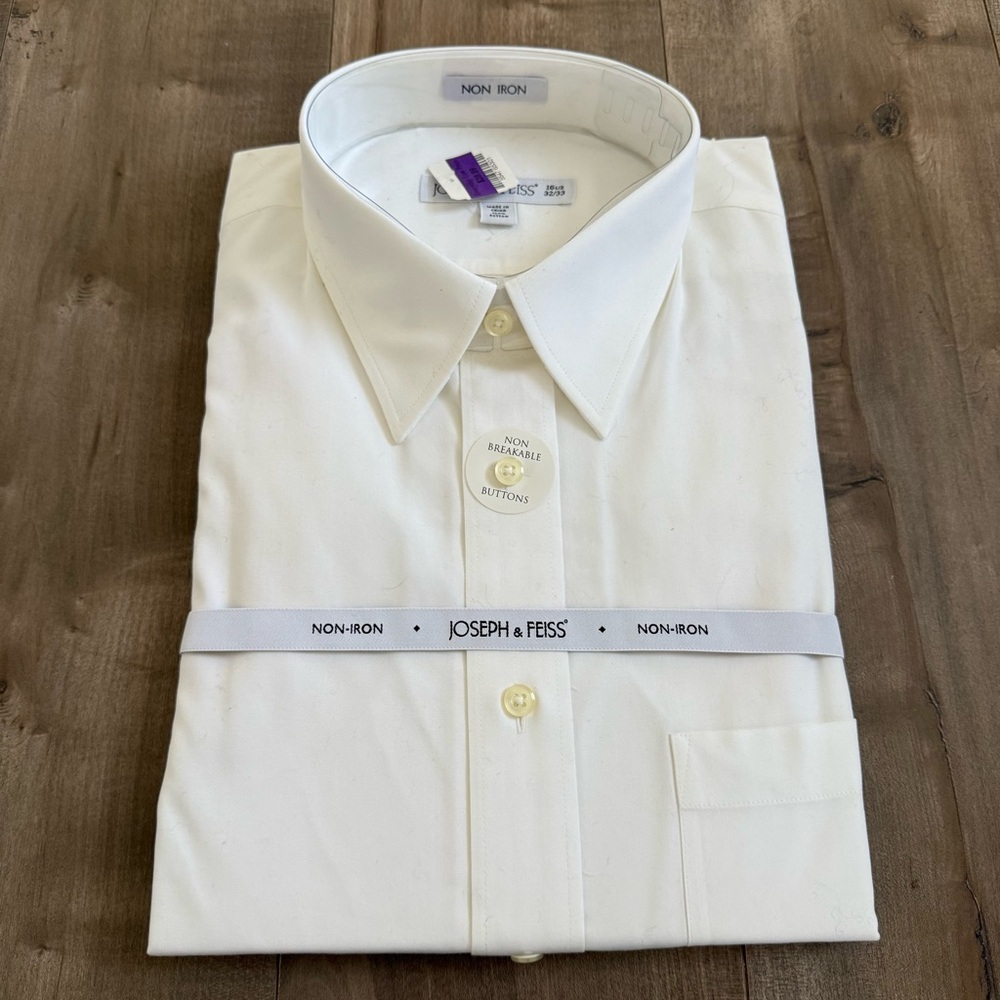 NEW Joseph & Feiss Non Iron Button Down Shirt White Men 16.5 32-33 READ
